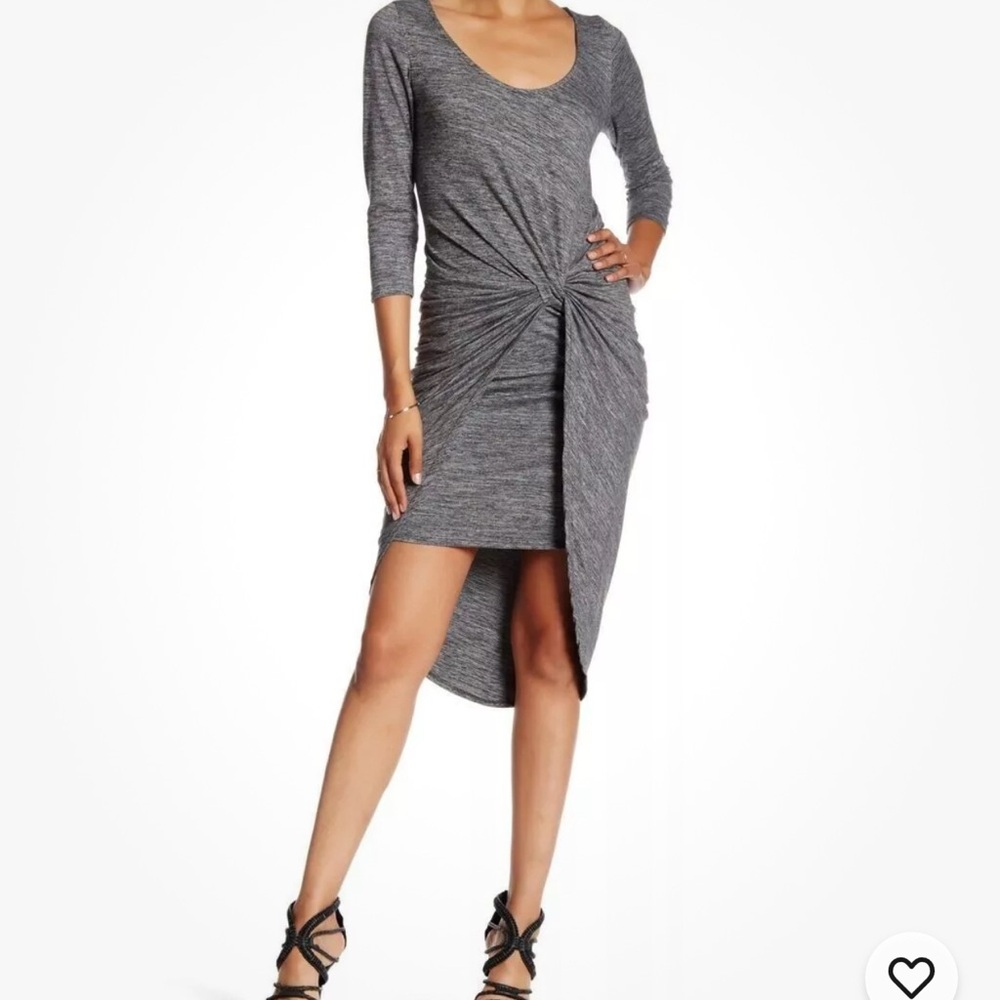 The Vanity Room Dress Womens Gray XL Stretchy 3/4 Sleeve Knot Party Bodycon